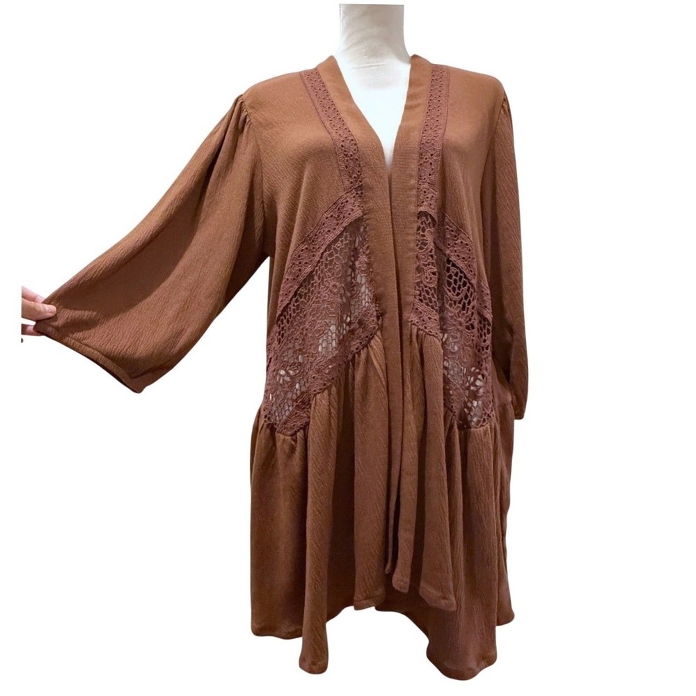 Cato Size 18/20 Brown Lace Kimono Cardigan 3/4 Sleeve Fairy Goblincore Boho
